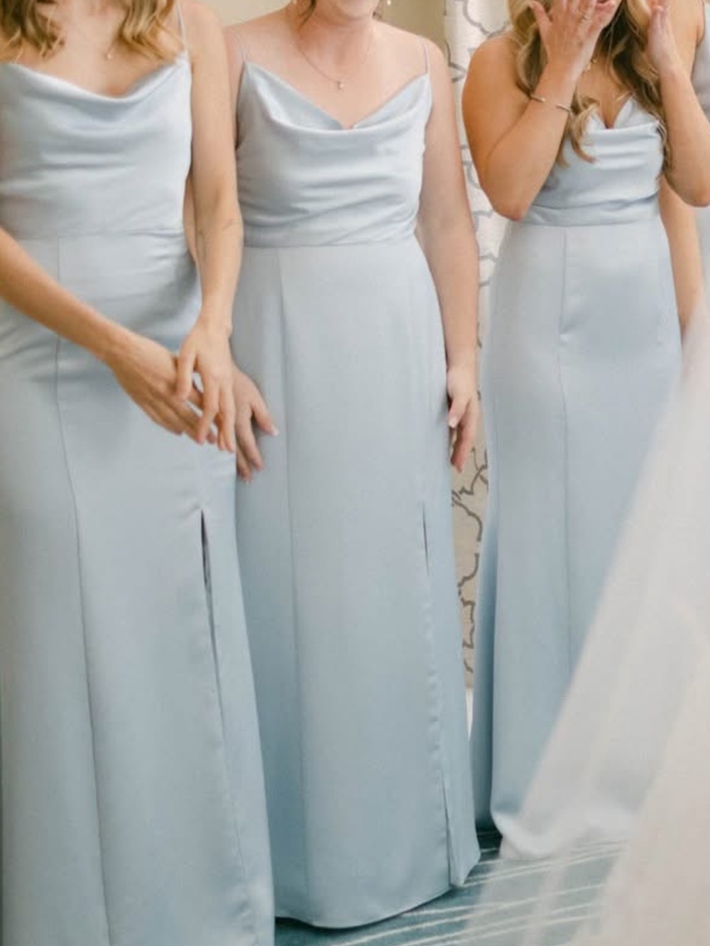 Light Blue Cowl Neck Satin Maxi Dress by